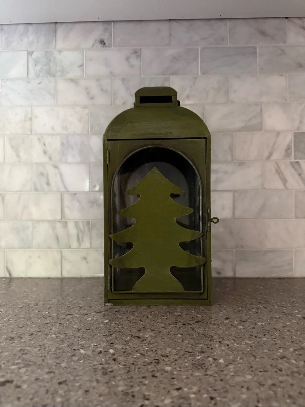 Olive Green Pine Tree Metal Lantern (185)